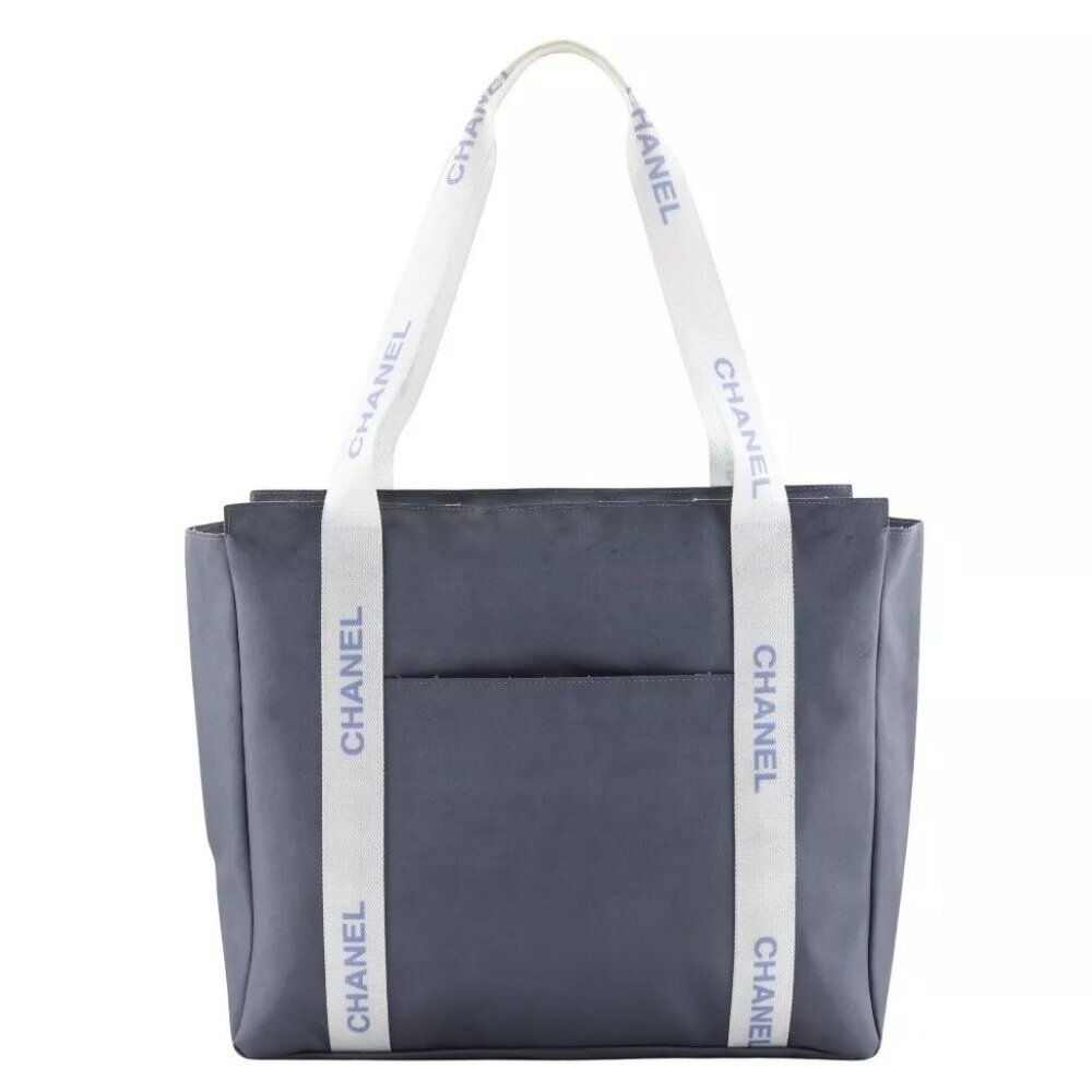 CHANEL logo Tote Bag Sports line gray Nylon Women